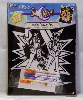 Vtg Sailor Moon Mercury Mars Fuzzy Velvet Poster Art Coloring Roseart Black