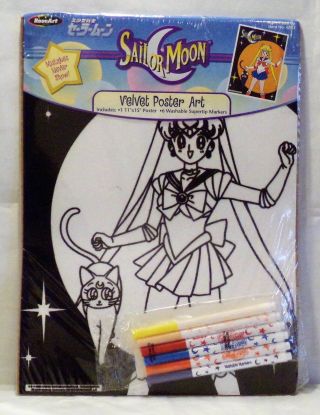 Sailor Moon Black Velvet Poster Color It Yourself W/ Markers 2000 Roseart
