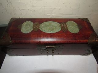 Chinese White Jade Red Wood Jewelry Trunk Box With Moths/buterflys 10 "