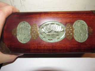 CHINESE WHITE JADE RED WOOD JEWELRY TRUNK BOX WITH MOTHS/BUTERFLYS 10 