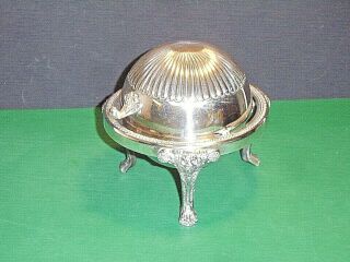 F.  B.  Rogers Silver Co.  1883 Silver Plate Butter Caviar Dome Dish W/ Glass Dish