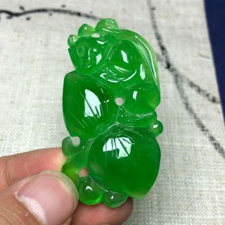 Collectible Chinese Zodiac Green Jadeite Jade Handwork Monkey & Peach Pendant