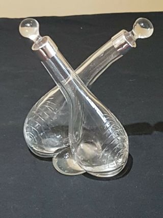 Antique Sterling Silver Top Conjoined Vinegar & Oil Glass Bottles