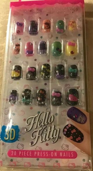 Hello Kitty 3d Press On Nails 20 Count (2 Set’ In All. ) Variety