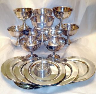 Set (10) Wm.  Rogers Oneida Silver Plate Goblets / Dessert Sherbet Cups,  Chargers