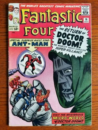 Fantastic Four 16,  1963 Silver Age Marvel Comic Fn - Ant - Man,  Dr.  Doom