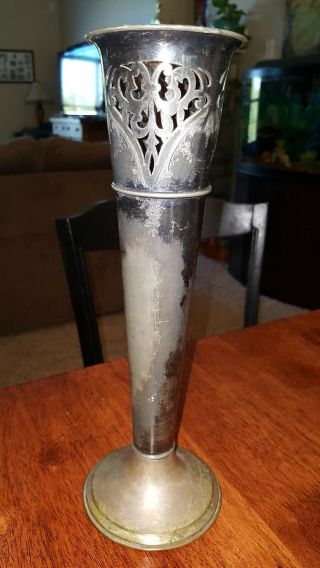 Vintage Art Deco Tall Wilcox Silver Trumpet Vase Ornate