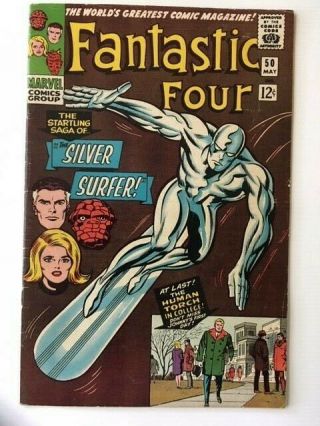 Fantastic Four 50 Marvel 1966 Silver Age Fine 6.  0 1st Silver Surfer Cover App