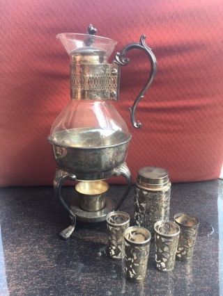 Vintage F.  B.  Rogers Silver Co.  Tea Coffee Urn/warmer Liqueur Decante/shot Glasses