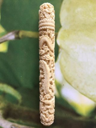 19th Century Antique Chinese Carved Bone (bovine) Needle Case