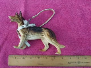 Vintage/antique German Shepherd Figurine Wearing Removable Leather Harness