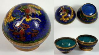 1 1/8 " Antique Vtg Chinese Enamel On Brass Cloisonné Imperial Dragon Ball Box