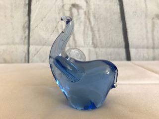 Vintage Hand Blown Art Glass Blue Lucky Elephant Figurine Paperweight 3.  5 "