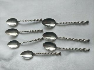 Set Of 7 Sterling Silver Twist Handle Demitasse Spoons