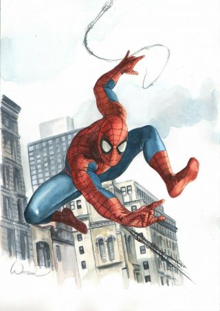John Watson Sketch Spiderman Watercolor Art & Signed
