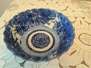 Antique Japanese Meiji Period Large 11 " Blue & White Arita Imari Peacock Bowl