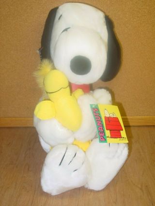 Vintage Applause Peanuts Snoopy Hugging Woodstock Plush Doll 16 " W/ Tag