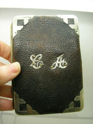 Antique 1901 Hm Silver Corner Leather Visiting Card Holder Initial C A