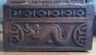 Antique/Vintage,  Chinese,  Ornately Carved Wooden Box With Carved Inner Lid. 6