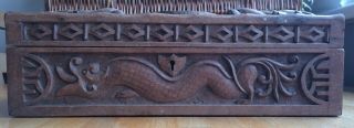 Antique/Vintage,  Chinese,  Ornately Carved Wooden Box With Carved Inner Lid. 7