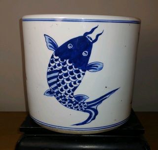 Chinese Japanese Antique Blue And White Porcelain Brush Pot