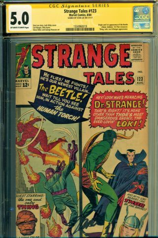 Strange Tales 123 Cgc 5.  0 Signed By Stan Lee 1st App Of The Beetle 1st Thor X