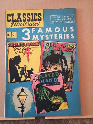 Classics Illustrated 21 Hrn 62 4th Print Three Famous Mysteries Hi Grade Rd1325
