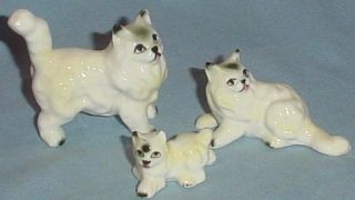 3 Vintage White Persian Cat Family Porcelain Figurines 0.  5 " To 2 "