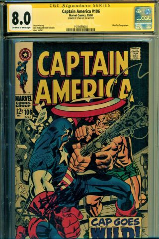 Captain America 106 Cgc 8.  0 Ow/w Ss Signed By Stan Lee Jack Kirby Cover & Art