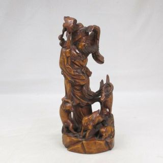 H279 Chinese Statue Of Hermit And Animals Of Tasty Boxwood Carving Ware