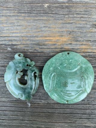Chinese Antique Two Apple Green Jade Qing China Asian