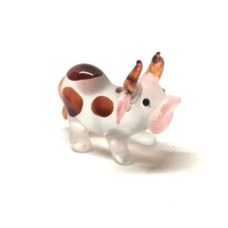 Cow Blown Glass Animal Figurine Arts Hand Made Collectible Miniature Farm Deco