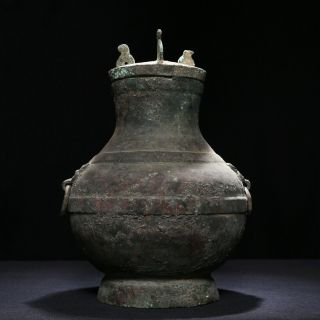 Archaistic Chinese Han Dynasty Ritual Bronze Wine Vessel HU Vase Bottle SA95 3