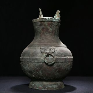 Archaistic Chinese Han Dynasty Ritual Bronze Wine Vessel HU Vase Bottle SA95 4