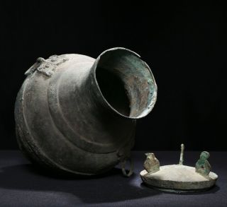Archaistic Chinese Han Dynasty Ritual Bronze Wine Vessel HU Vase Bottle SA95 5