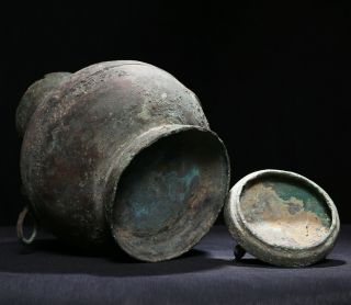Archaistic Chinese Han Dynasty Ritual Bronze Wine Vessel HU Vase Bottle SA95 6