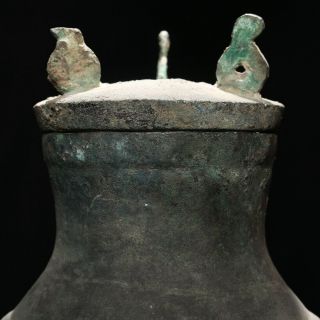Archaistic Chinese Han Dynasty Ritual Bronze Wine Vessel HU Vase Bottle SA95 7