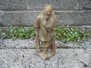 Antique Chinese Carved Soapstone Figure - Asian Oriental Fisherman