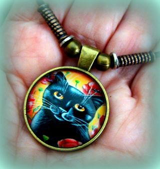 Black Cat Kitten Kitty Jewelry Pendant Necklace - Beadwork