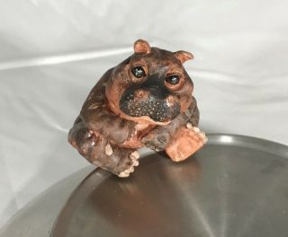 Ceramic Pottery Hippo Shelf Sitter Figurine Brown Small 3 " Tall 2 1/4 " Long