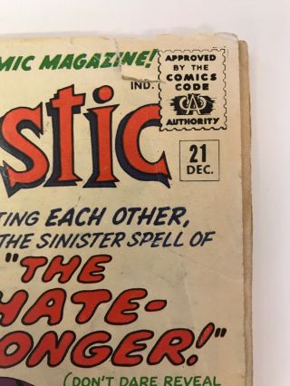 The Fantastic Four 21 Marvel Comics 1963 Jack Kirby VG 1st Sgt.  Fury Crossover 3