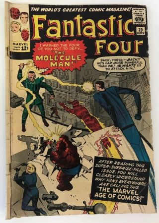 The Fantastic Four 20 Marvel Comics 1963 Jack Kirby Vg - 1st Molecule Man App.