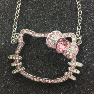 Womens Sanrio Store Pink Silver Hello Kitty 2007 Crystal Bling Necklace Rare
