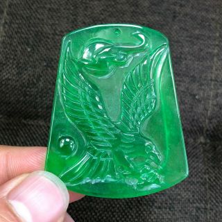 Chinese Green Jadeite Jade Carved Handwork Collectible Rare Eagle Plaque Pendant