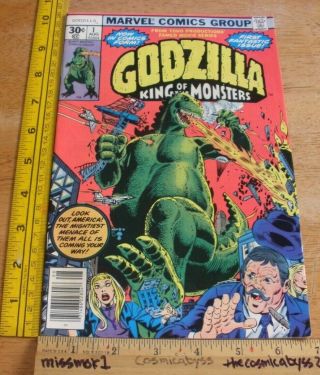 Godzilla King Of The Monsters 1 Marvel Comic Book Vf,  1970s Bronze Age.  30 Cent