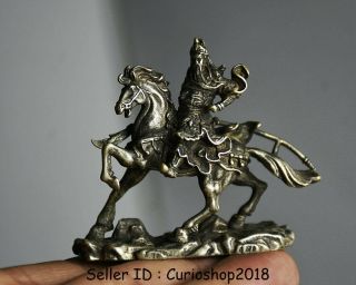 5.  5cm Antique China Silver Dynasty Guan Gong Yu Warrior God Ride Horse Statue