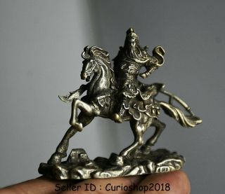 5.  5cm Antique China Silver Dynasty Guan Gong Yu Warrior God Ride Horse Statue 2