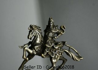 5.  5cm Antique China Silver Dynasty Guan Gong Yu Warrior God Ride Horse Statue 3