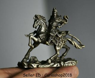 5.  5cm Antique China Silver Dynasty Guan Gong Yu Warrior God Ride Horse Statue 4
