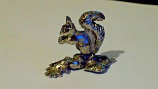 Miniature Metal Figurine Squirrel With Nut On Leaves - Mini Figure
